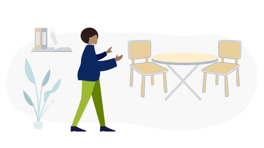 Individual looks at a room to assess risk and make safe