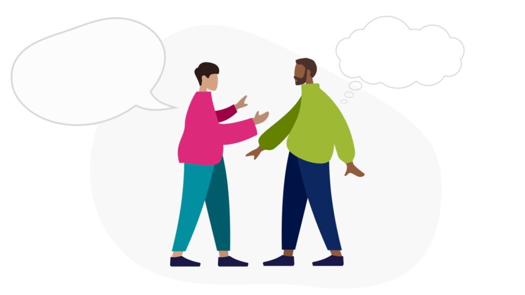 Two members of staff discussing negative perceptions