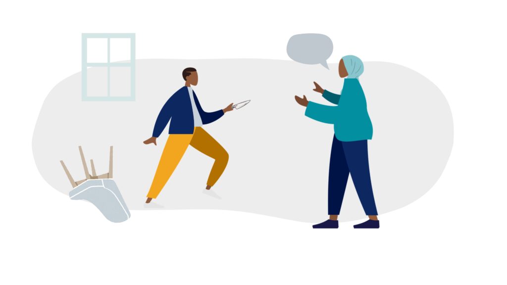 Young person brandishing a knife.